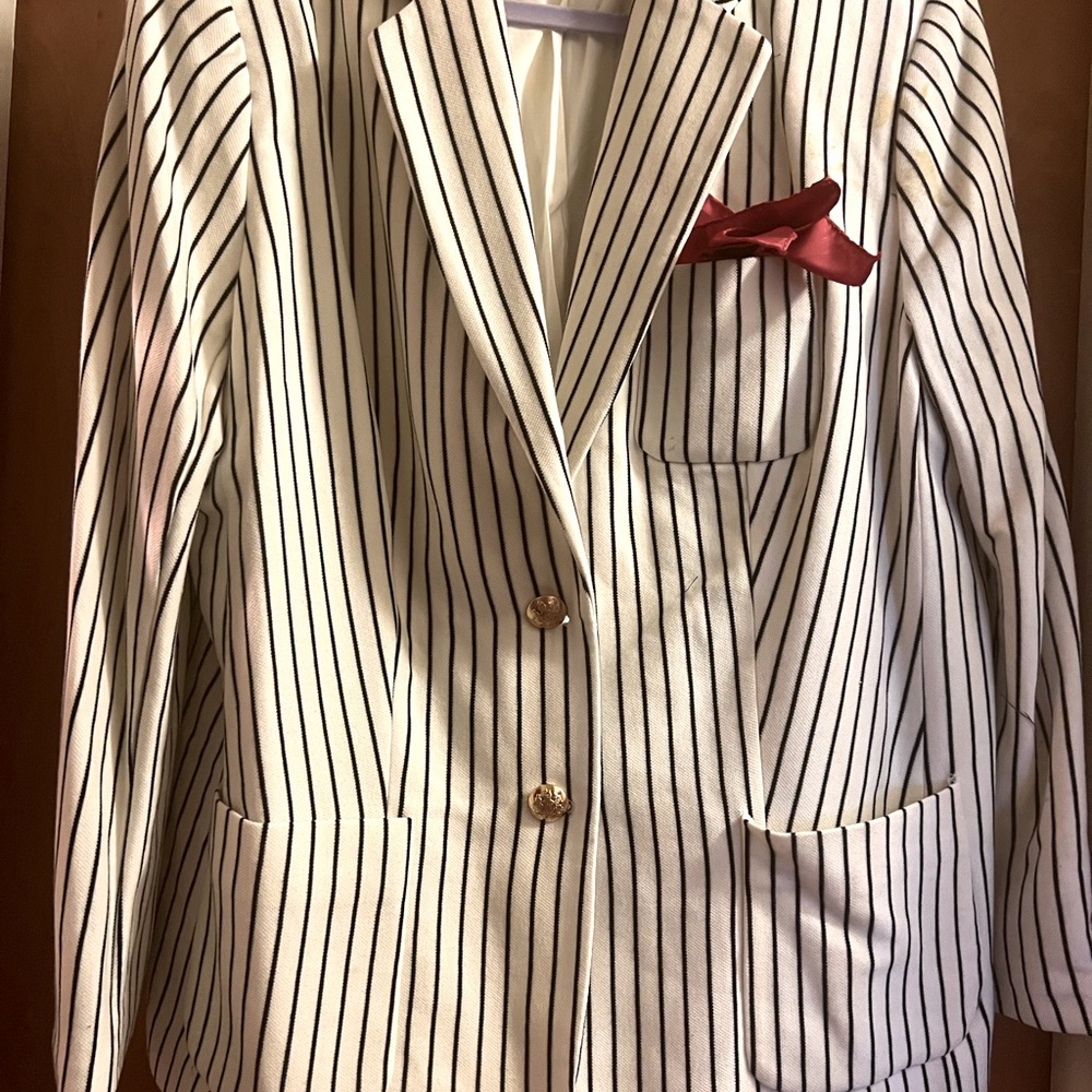 Gorgeous Ralph Lauren Suit Jacket. Cream with Navy stripes. Makes a statement .
